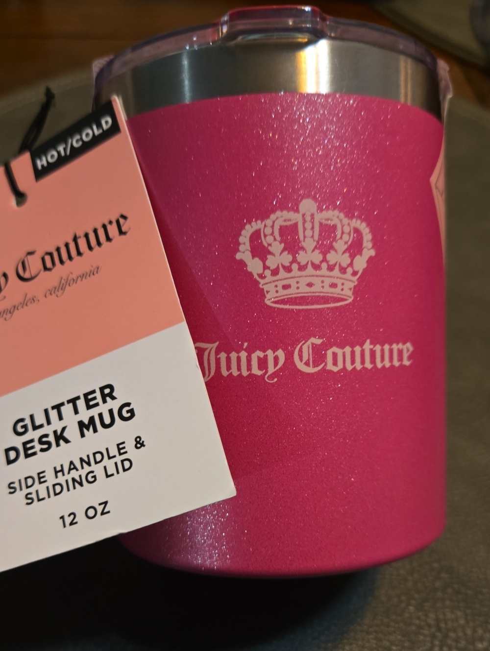 Juicy Couture Pink Glitter Travel Mug with Crown Logo